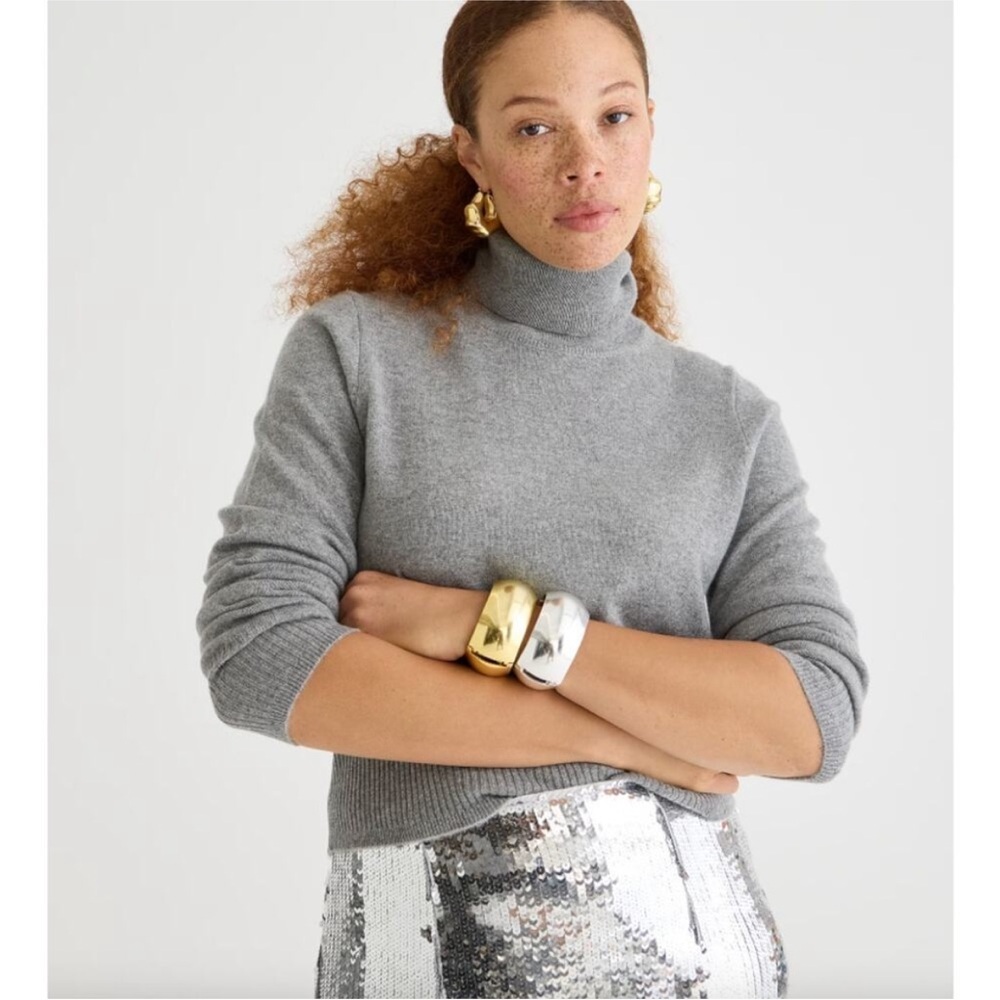 J.CREW 100% Cashmere shrunken turtleneck sweater gray size small style BM264